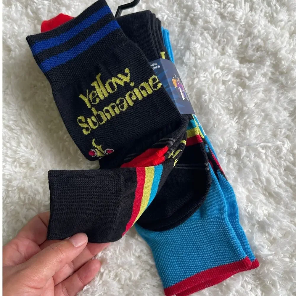 The Beatles Yellow Submarine Crew Socks 3 Pack Size 7–12 NEW Black Blue Mens